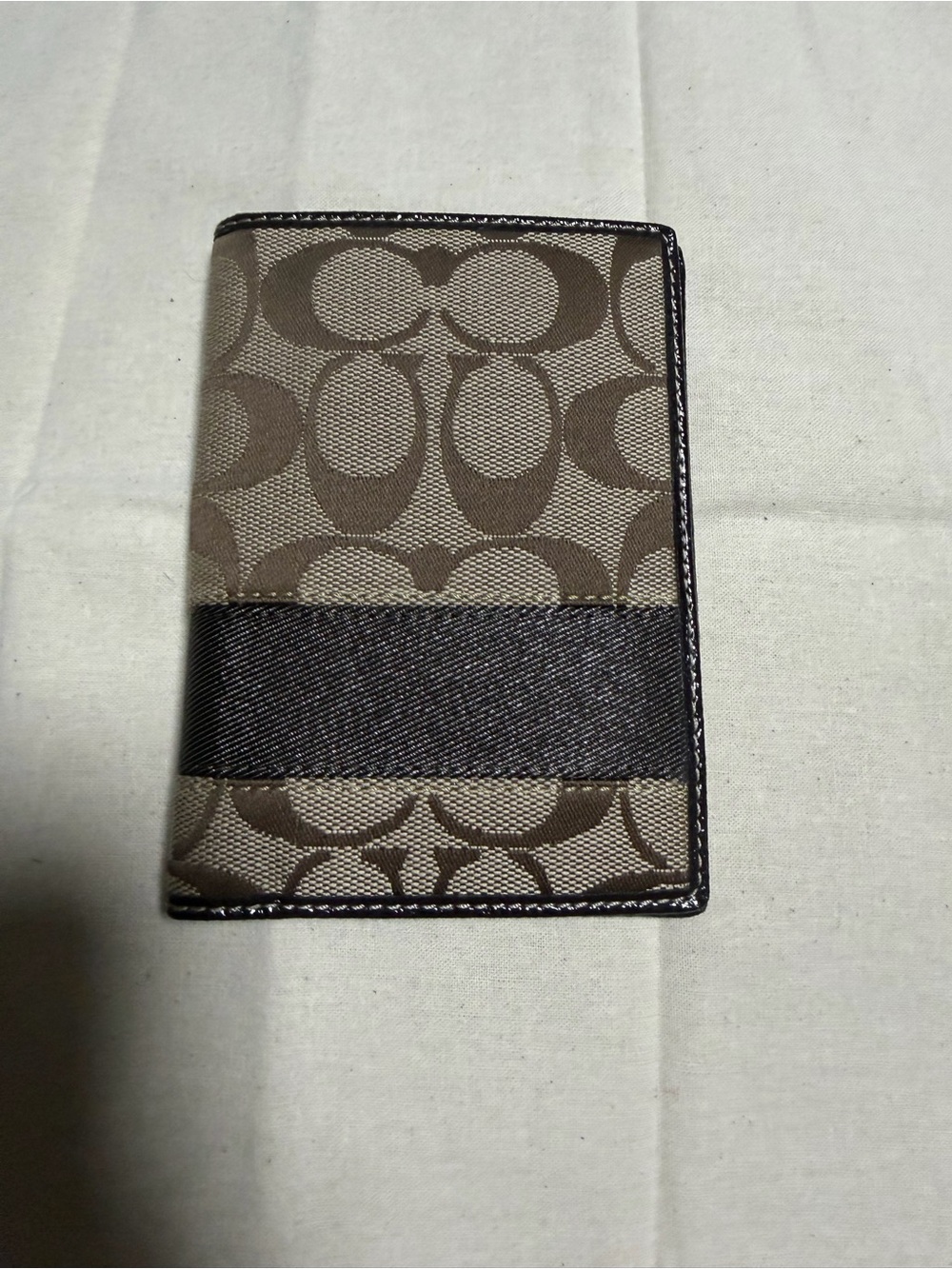 Coach Card Case with Signature C Canvas in Khaki and Dark Brown